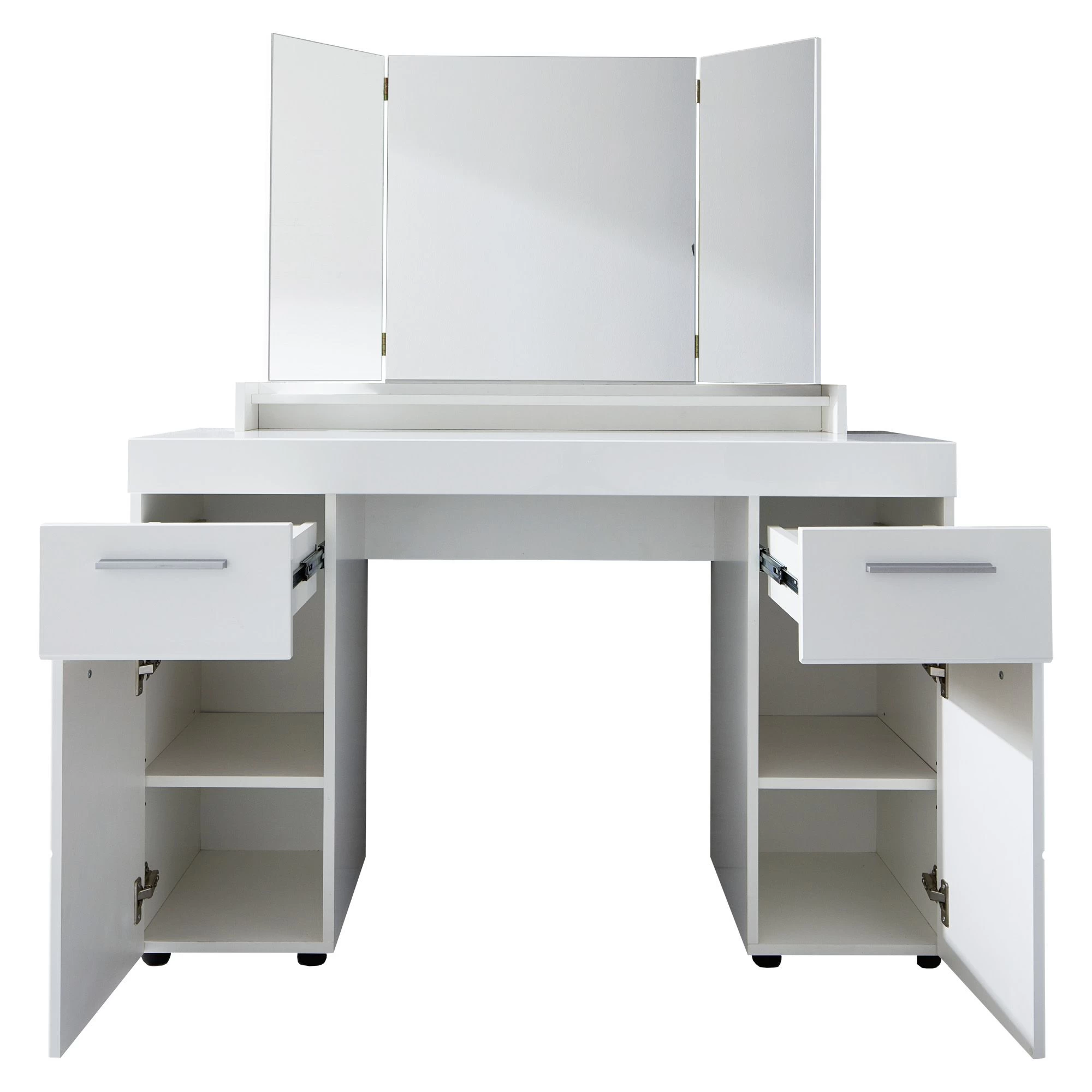 Bureau- En Kaptafel Amanda Met Spiegel | 120 X 41 X 141 Cm | Melaminegecoat | High Glossy White - Afbeelding 5