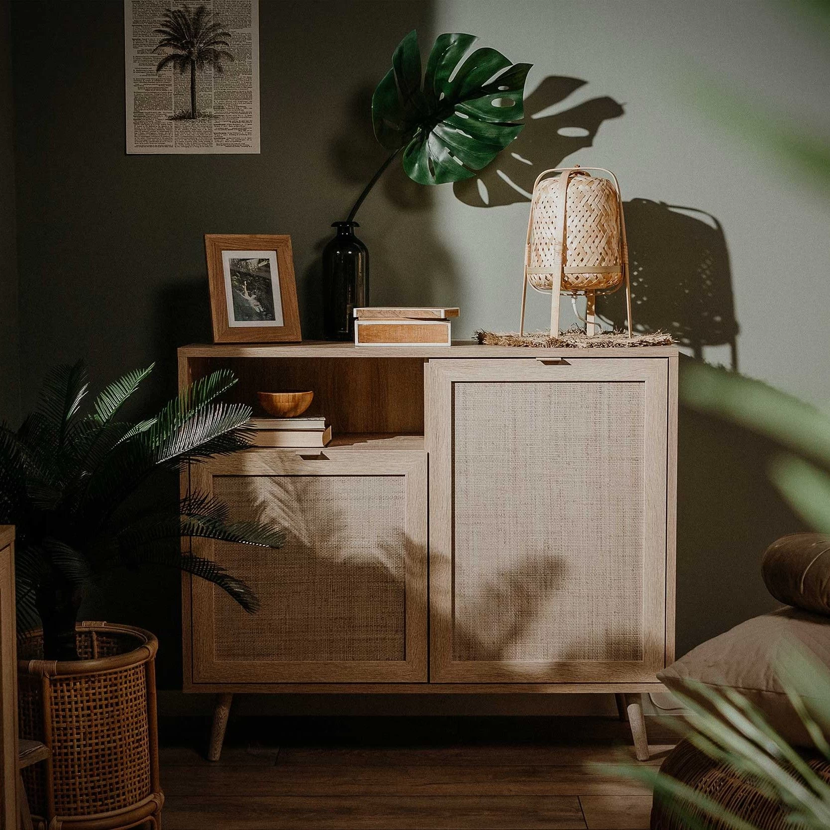 Commode Bilal 102cm 2 Deuren - Eik/geprint Rafia 3 Commode Bilal 102cm 2 Deuren - Eik/geprint Rafia