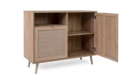 Commode Bilal 102cm 2 Deuren - Eik/geprint Rafia 18 Commode Bilal 102cm 2 Deuren - Eik/geprint Rafia -Collectie Slaapkamermeubels Bali 01A Kommode perspektive offen 576a