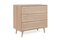 Ladekast Bilal 80cm 3 Lades - Eik/geprint Rafia 17 Ladekast Bilal 80cm 3 Lades - Eik/geprint Rafia -Collectie Slaapkamermeubels Bali 03A Schubladen Kommode perspektive fdea