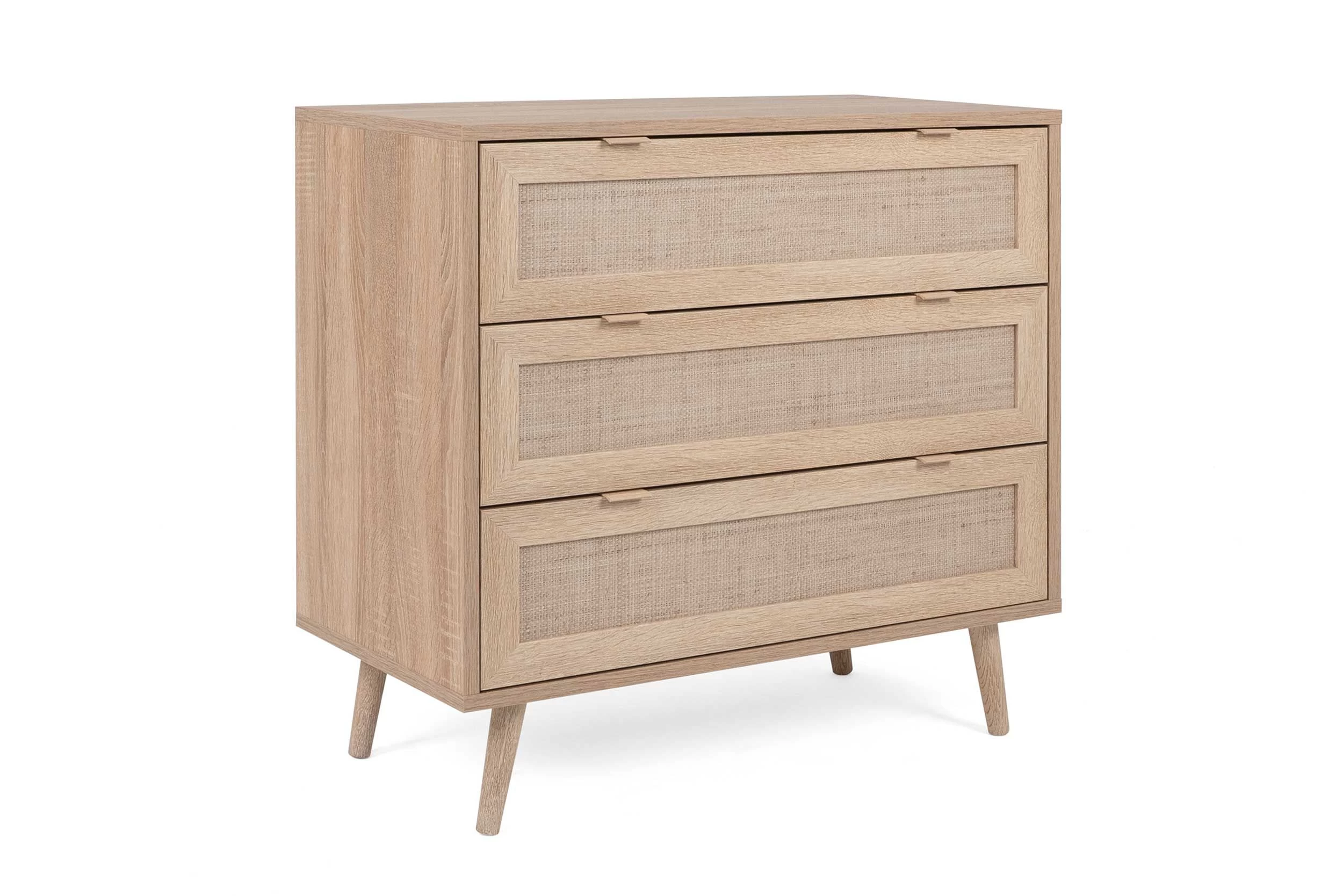 Ladekast Bilal 80cm 3 Lades - Eik/geprint Rafia 9 Ladekast Bilal 80cm 3 Lades - Eik/geprint Rafia - Afbeelding 7