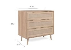 Ladekast Bilal 80cm 3 Lades - Eik/geprint Rafia 13 Ladekast Bilal 80cm 3 Lades - Eik/geprint Rafia -Collectie Slaapkamermeubels Bali 03A m d778