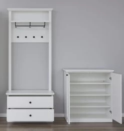 Garderobeset Brandson Baxter | Bank, Paneel En Bijzetkast | Wit -Collectie Slaapkamermeubels Brandson Baxter GD 1860 916 01 frontal geoeffnet 6582