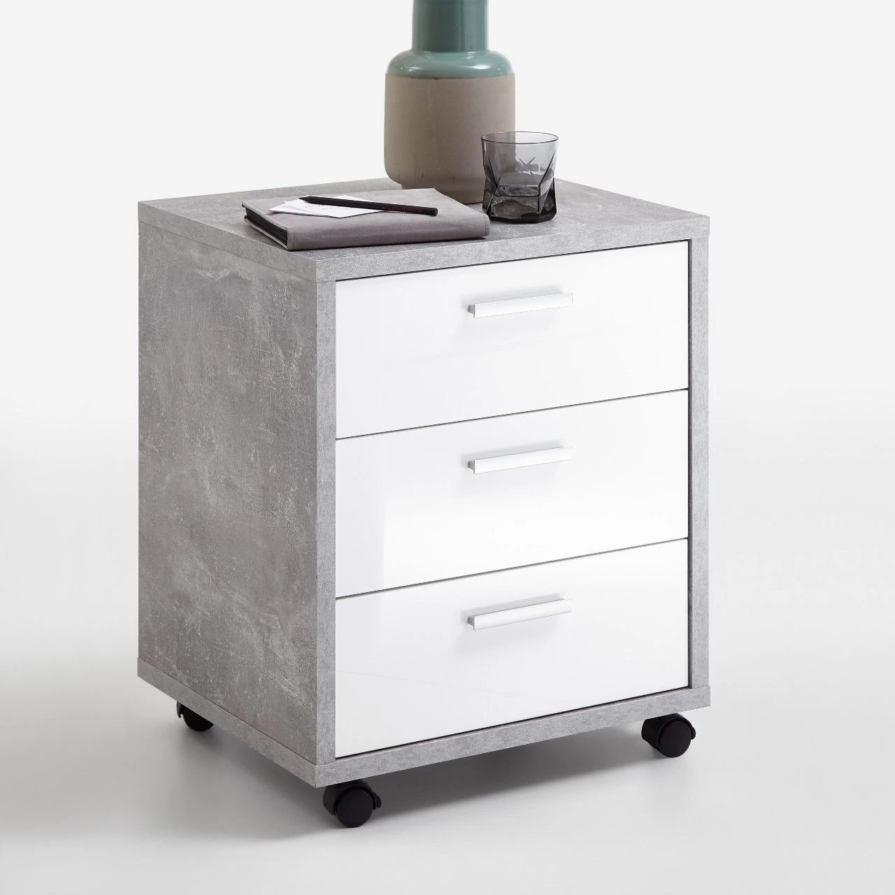 FMD Ladeblok Brick - Beton/hoogglans Wit 3 FMD Ladeblok Brick - Beton/hoogglans Wit