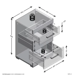 FMD Nachtkastje Cristal 3 Laden - Beton/hoogglans Wit -Collectie Slaapkamermeubels Bristol 20 3D 52bf