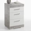 FMD Nachtkastje Cristal 3 Laden - Beton/hoogglans Wit