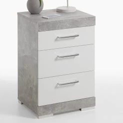 FMD Nachtkastje Cristal 3 Laden - Beton/hoogglans Wit