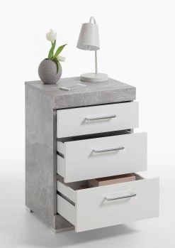 FMD Nachtkastje Cristal 3 Laden - Beton/hoogglans Wit -Collectie Slaapkamermeubels Bristol 20 Beton Wei Edelglanz ge ffnet d953