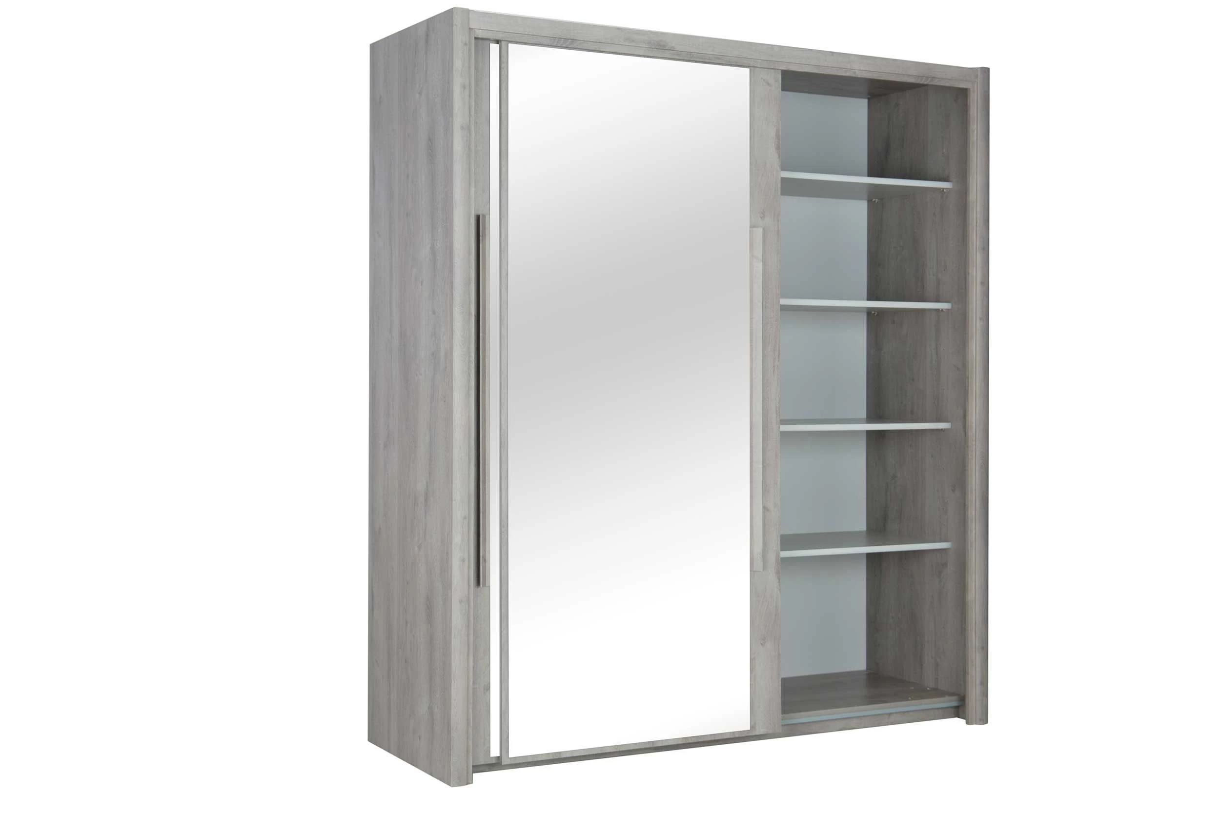 Kledingkast Cody 199cm Met 2 Schuifdeuren & Spiegel - Lichtgrijze Eik 4 Kledingkast Cody 199cm Met 2 Schuifdeuren & Spiegel - Lichtgrijze Eik - Afbeelding 2