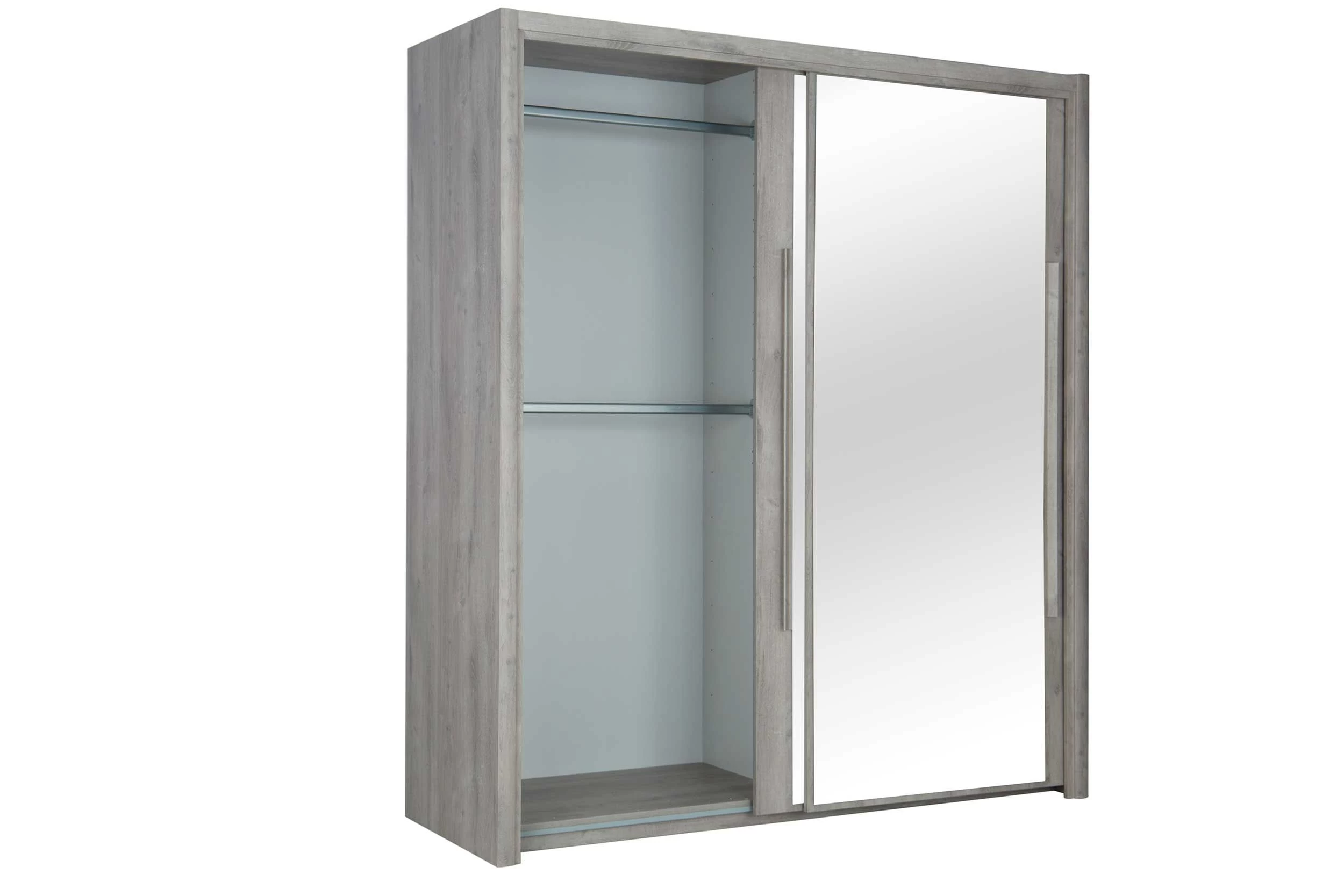 Kledingkast Cody 199cm Met 2 Schuifdeuren & Spiegel - Lichtgrijze Eik 7 Kledingkast Cody 199cm Met 2 Schuifdeuren & Spiegel - Lichtgrijze Eik - Afbeelding 5
