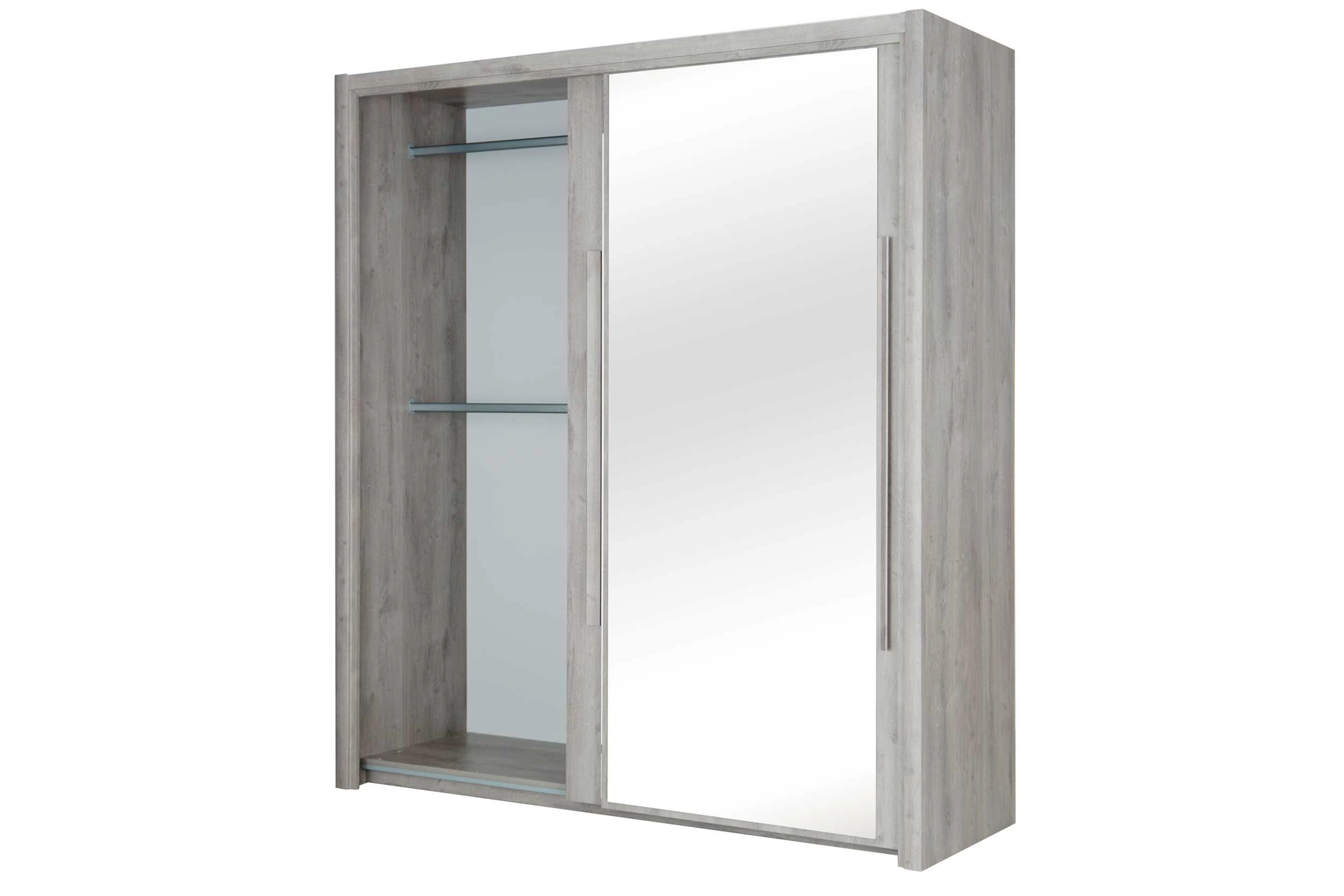 Kledingkast Cody 199cm Met 2 Schuifdeuren & Spiegel - Lichtgrijze Eik 6 Kledingkast Cody 199cm Met 2 Schuifdeuren & Spiegel - Lichtgrijze Eik - Afbeelding 4