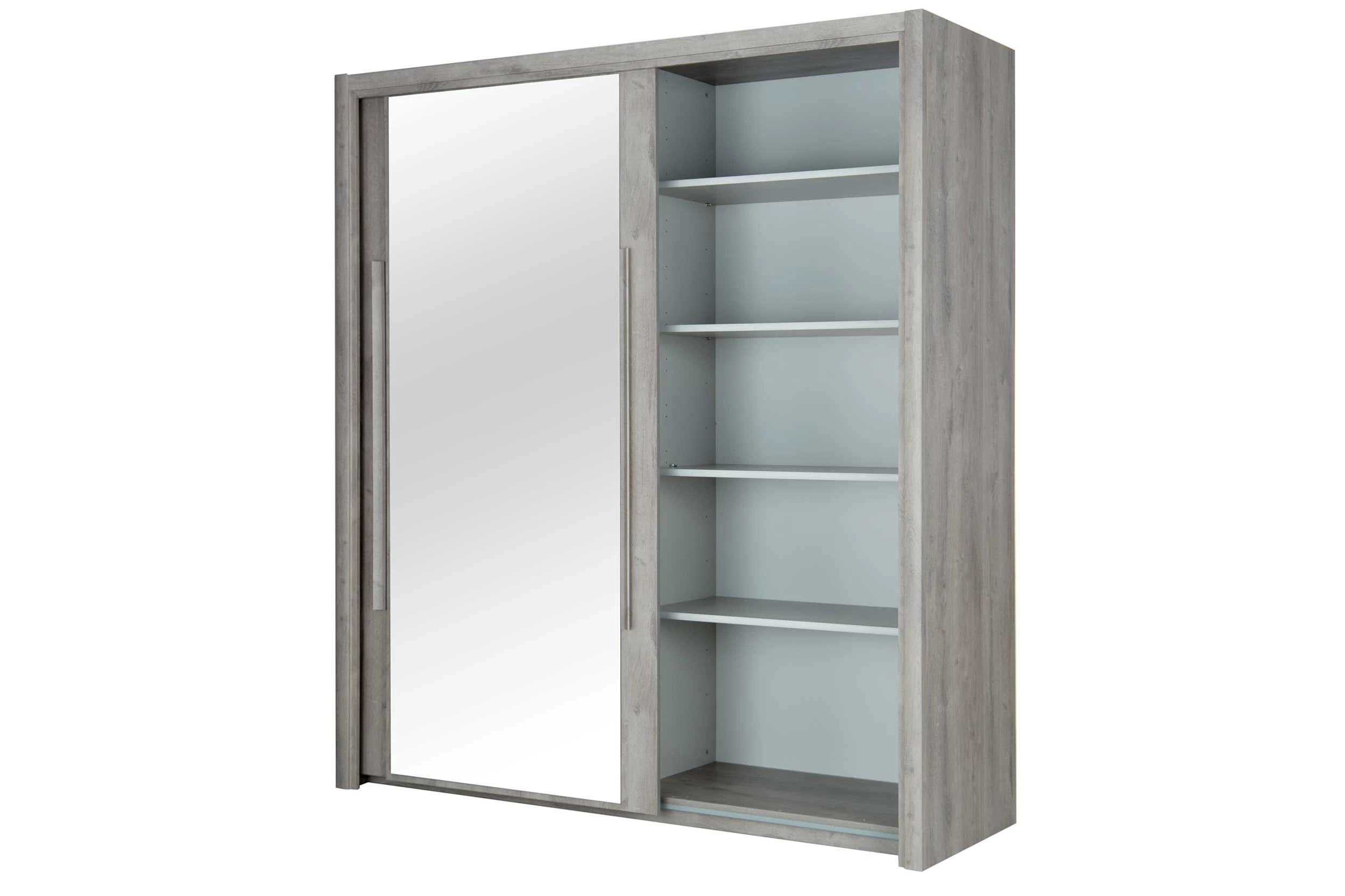 Kledingkast Cody 199cm Met 2 Schuifdeuren & Spiegel - Lichtgrijze Eik 5 Kledingkast Cody 199cm Met 2 Schuifdeuren & Spiegel - Lichtgrijze Eik - Afbeelding 3