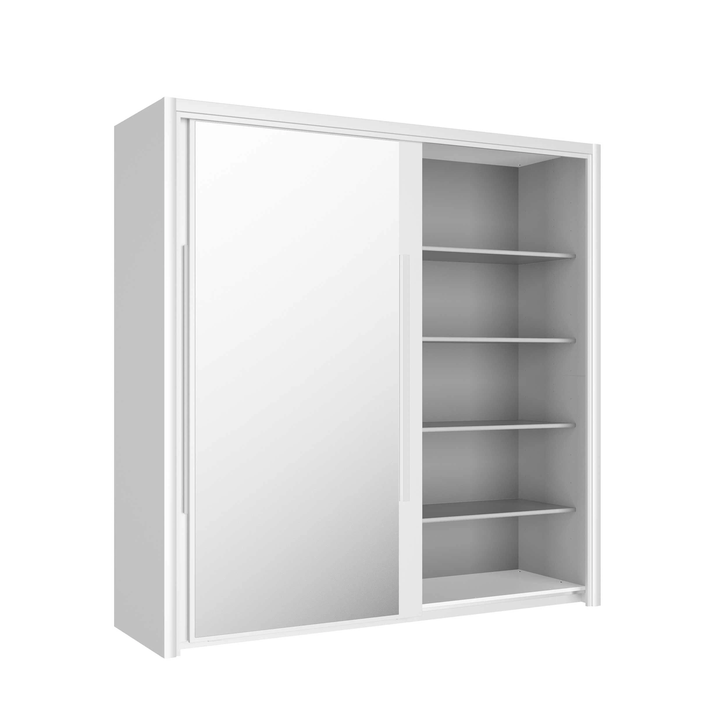 Kledingkast Cody 199cm Met 2 Schuifdeuren & Spiegel - Wit 4 Kledingkast Cody 199cm Met 2 Schuifdeuren & Spiegel - Wit - Afbeelding 2