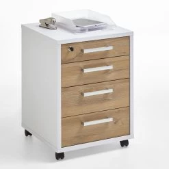 FMD Ladeblok Gabi - Hoogglans Wit/oude Eik