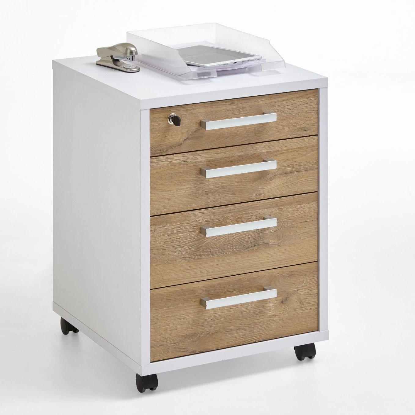 FMD Ladeblok Gabi - Hoogglans Wit/oude Eik 3 FMD Ladeblok Gabi - Hoogglans Wit/oude Eik