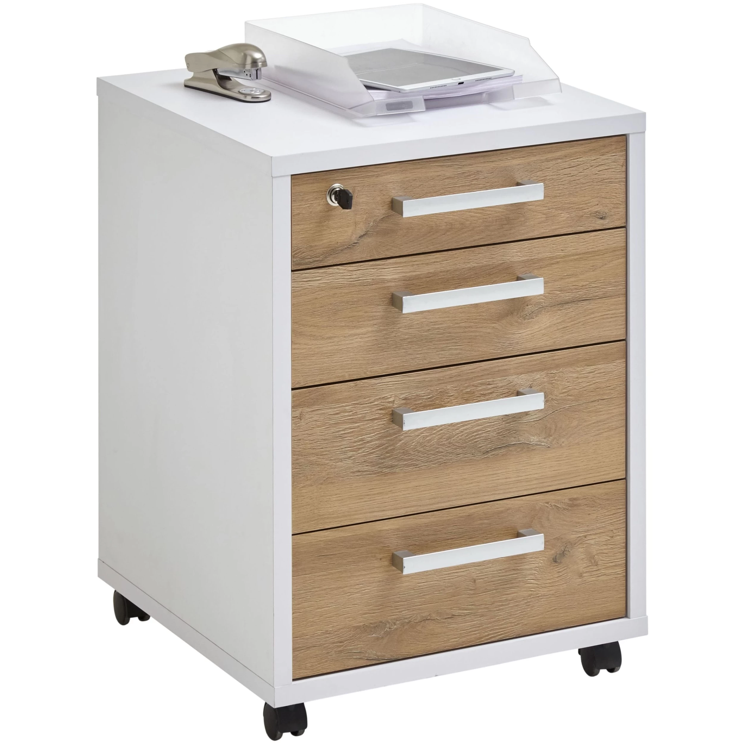 FMD Ladeblok Gabi - Hoogglans Wit/oude Eik 9 FMD Ladeblok Gabi - Hoogglans Wit/oude Eik - Afbeelding 7