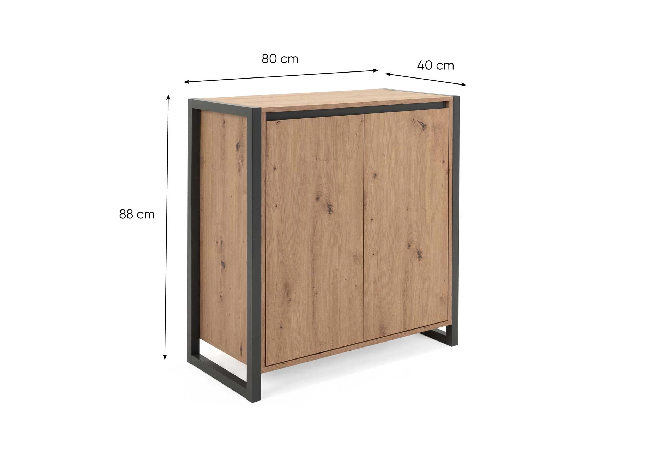 Commode Damon 80cm 2 Deuren - Eik/antraciet 4 Commode Damon 80cm 2 Deuren - Eik/antraciet - Afbeelding 2