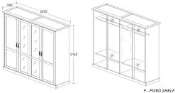 Kledingkast Emily 225cm Met 4 Deuren & Spiegel - Grijs 7 Kledingkast Emily 225cm Met 4 Deuren & Spiegel - Grijs -Collectie Slaapkamermeubels Ella 4d kast a983