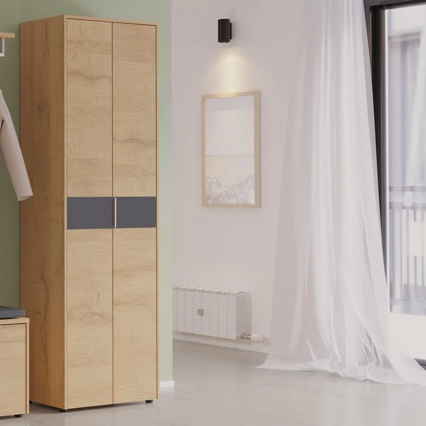 Garderobekast Beck 2 Deuren 60 Cm - Eik/grafiet 3 Garderobekast Beck 2 Deuren 60 Cm - Eik/grafiet