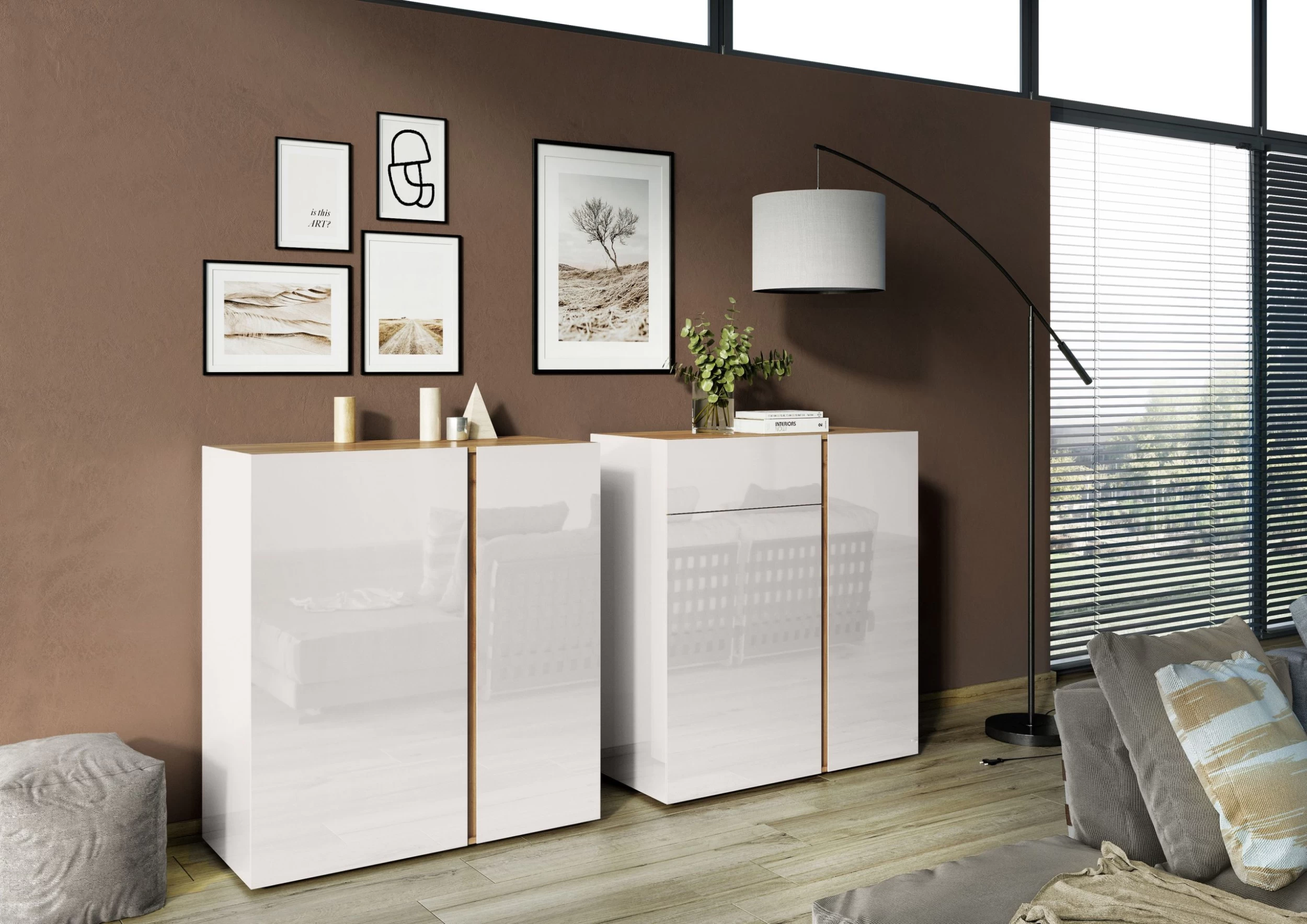 Commode Mussa 2 Deuren 94 Cm - Eik/kasjmier 6 Commode Mussa 2 Deuren 94 Cm - Eik/kasjmier - Afbeelding 4