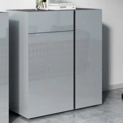 Commode Mussa 2 Deuren & 1 Lade 94 Cm - Grafiet/zilvergrijs