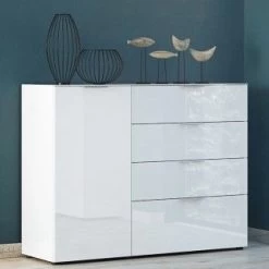 Dressoir Dudek 134cm Met 4 Lades & 1 Deur - Wit