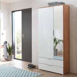 Garderobekast Tille 84cm Met 2 Deuren & 2 Lades - Wit/eik