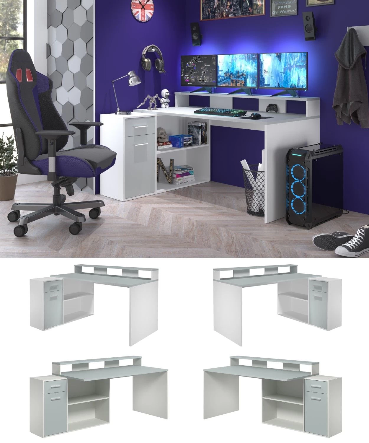 Gamingbureau Gamer | 160 X 115 X 92 Cm | Wit 5 Gamingbureau Gamer | 160 X 115 X 92 Cm | Wit - Afbeelding 3