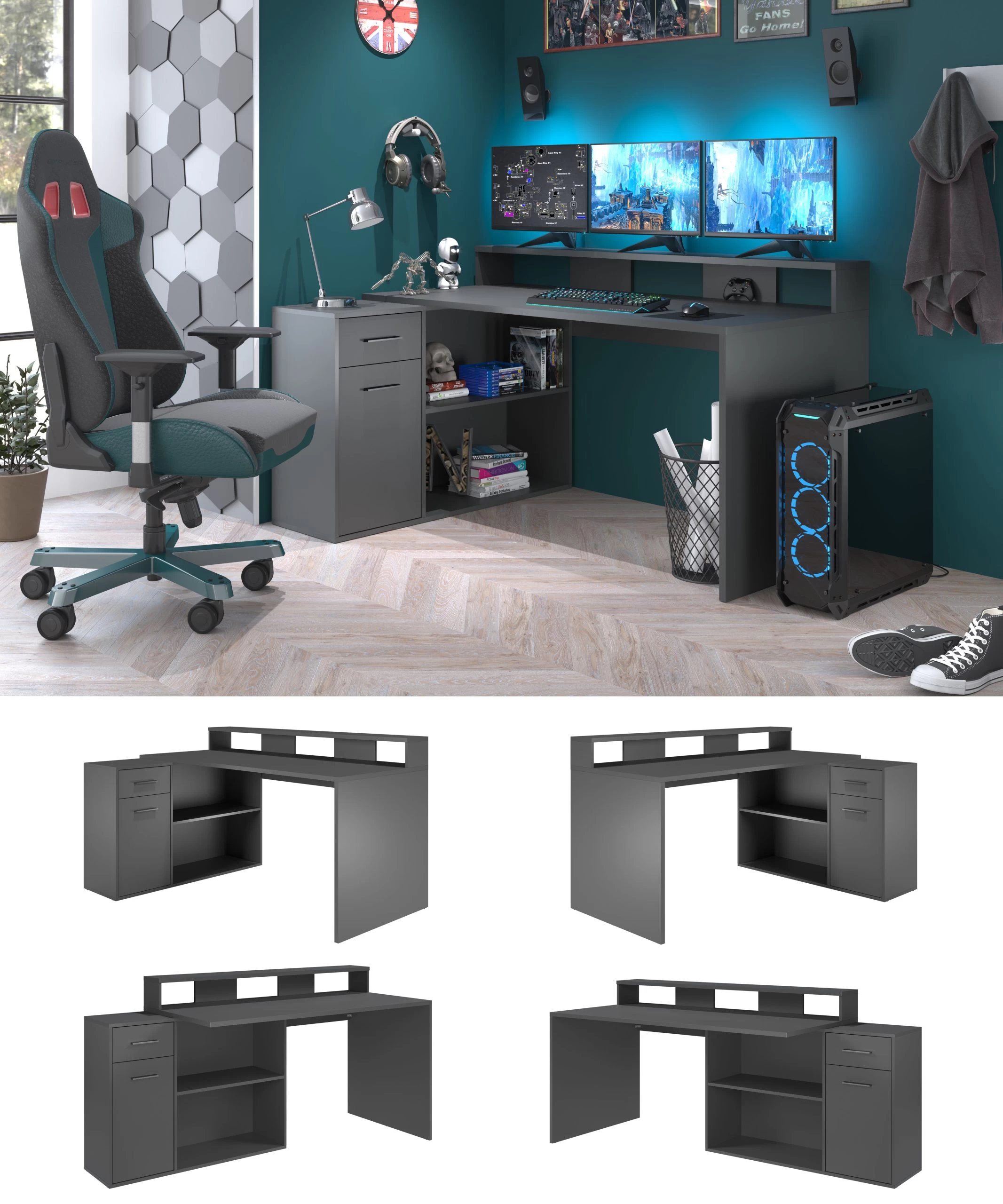 Gamingbureau Gamer | 160 X 115 X 92 Cm | Antraciet 7 Gamingbureau Gamer | 160 X 115 X 92 Cm | Antraciet - Afbeelding 5