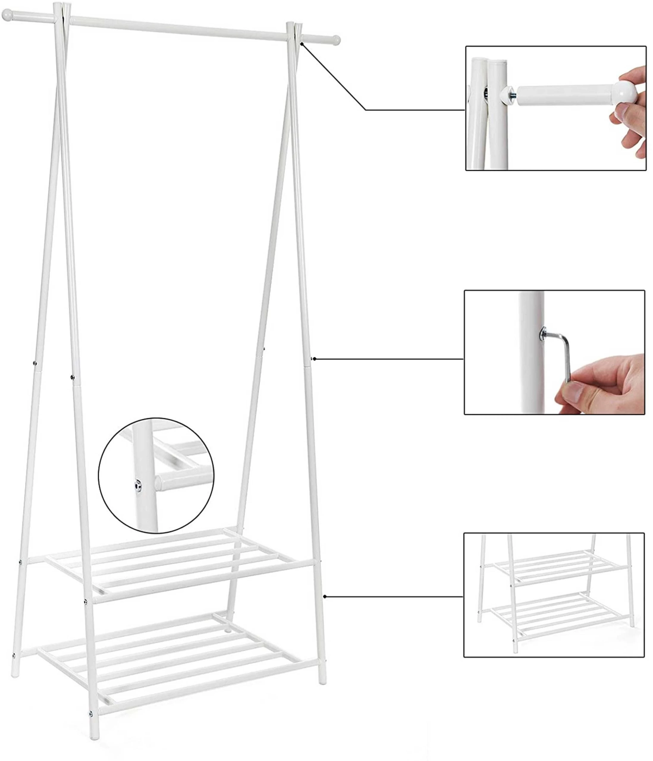 Songmics 2-etages Kapstok, Metalen Frame, Ruimtebesparend, Wit 4 Songmics 2-etages Kapstok, Metalen Frame, Ruimtebesparend, Wit - Afbeelding 2