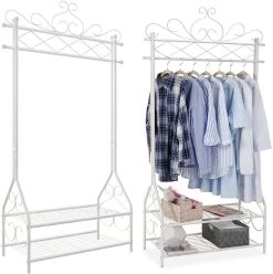 Songmics Vintage Crèmekleurige Kledingstandaard En Rek Met Planken -Collectie Slaapkamermeubels HSR07W 4 d1f1