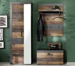 Garderobecombinatie Indy | Paneel, Opbergbank En -kast | Old Wood-decor