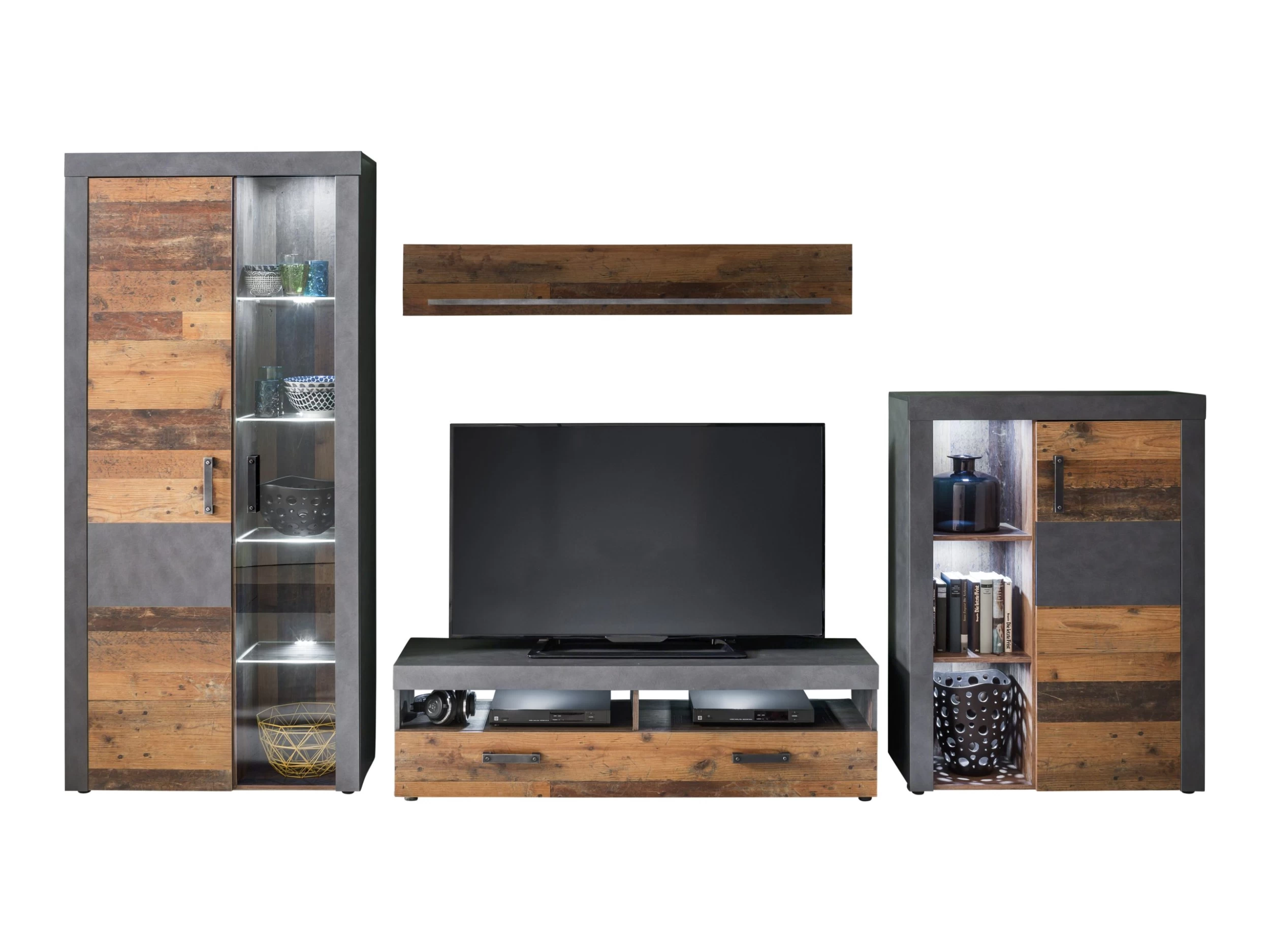 Woonkamerset Indy | Tv-meubel, Plank, Vitrinekasten | Old Wood-decor 8 Woonkamerset Indy | Tv-meubel, Plank, Vitrinekasten | Old Wood-decor - Afbeelding 6