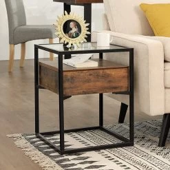 Bijzettafeltje/Nachtkastje Ayman 43x43 - Bruin/zwart