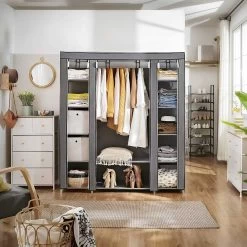 Songmics Draagbare Garderobe, Opvouwbare Kast, Grote Capaciteit Kleding Opberger, Grijs -Collectie Slaapkamermeubels LSF03G 4 8a6d