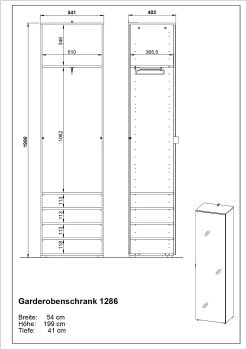 Kledingkast Bianca | 54 X 41 X 199 Cm | Spiegeldeur | Wit -Collectie Slaapkamermeubels MA 1286 BEM ddf7