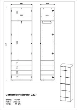 Kledingkast Abby Met 2 Deuren En 5 Legplanken - Eik/hoogglans Wit 11 Kledingkast Abby Met 2 Deuren En 5 Legplanken - Eik/hoogglans Wit -Collectie Slaapkamermeubels MA 2227 BEM 877c