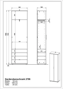 Garderobekast Frodo Met 2 Deuren - Eik 9 Garderobekast Frodo Met 2 Deuren - Eik -Collectie Slaapkamermeubels MA 2796 BEM 3803