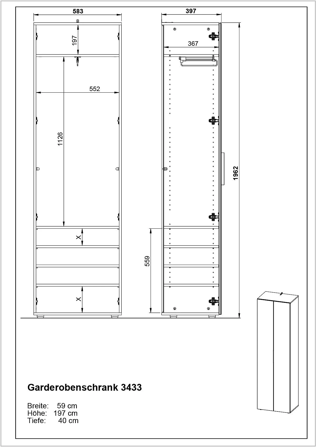 Kledingkast Elio Met Kledingroede En 5 Legplanken - Antraciet/zilvergrijs 5 Kledingkast Elio Met Kledingroede En 5 Legplanken - Antraciet/zilvergrijs - Afbeelding 3
