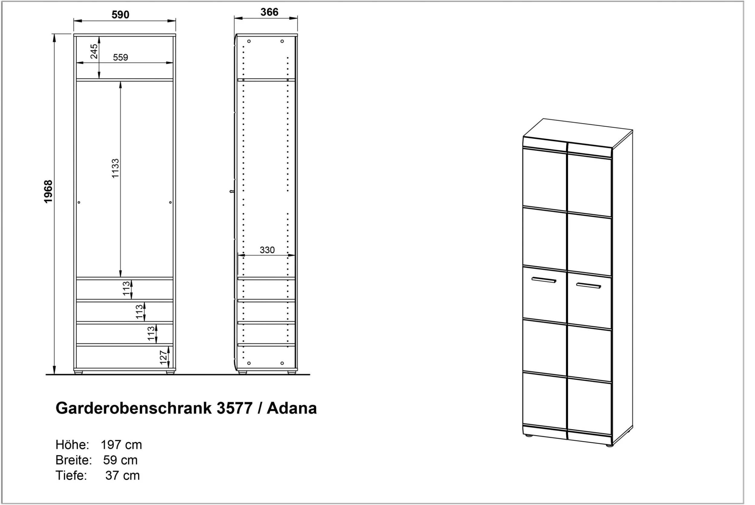 Garderobe Allan 59cm Met 2 Deuren - Wit 8 Garderobe Allan 59cm Met 2 Deuren - Wit - Afbeelding 6
