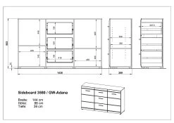 Dressoir Allan 144cm Met 2 Deuren & 3 Lades - Wit -Collectie Slaapkamermeubels MA 3580 BEM ccbf