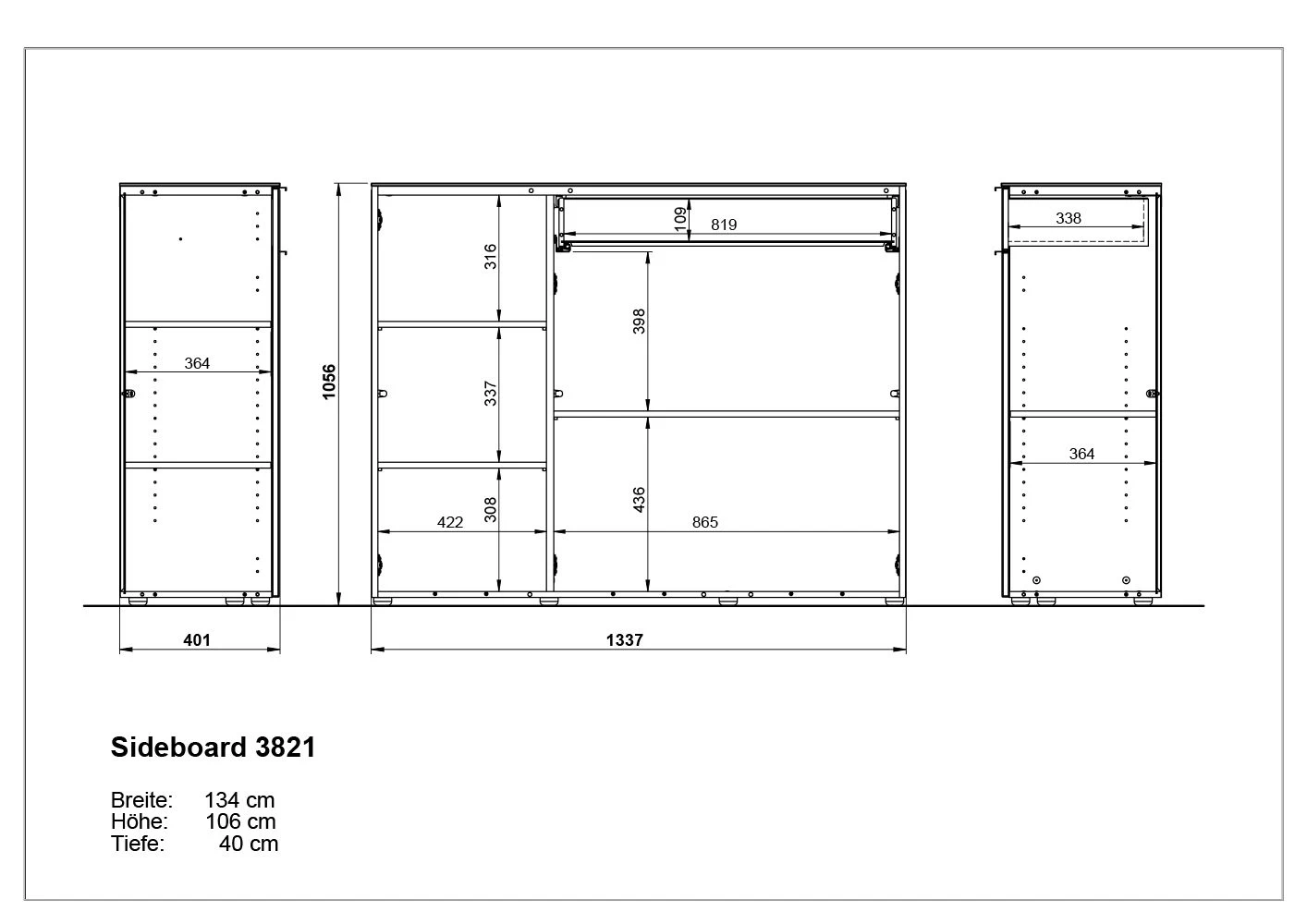 Dressoir Ceras 134cm Met 3 Deuren & 1 Lade - Wit/eik 5 Dressoir Ceras 134cm Met 3 Deuren & 1 Lade - Wit/eik - Afbeelding 3