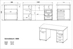 Bureau Branko 145cm Met 1 Deur & 3 Lades - Eik 11 Bureau Branko 145cm Met 1 Deur & 3 Lades - Eik -Collectie Slaapkamermeubels MA 4080 BEM f701