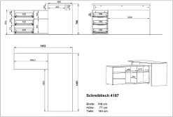 Hoekbureau Miguel Met Opbergruimte - Antraciet/eik -Collectie Slaapkamermeubels MA 4187 BEM 49dc