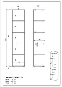 Boekenkast Osmond 45cm - Grafiet -Collectie Slaapkamermeubels MA 4234 BEM 7a41