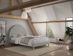 Gestoffeerd Bed Maeva 140x200cm Met Twee Nachttafeltjes - Grijze Bouclé Stof -Collectie Slaapkamermeubels MNBE1415 1 a66e c5ab