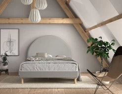 Gestoffeerd Bed Maeva 140x200cm Met Twee Nachttafeltjes - Grijze Bouclé Stof -Collectie Slaapkamermeubels MNBE1415 2 5d15 fa05