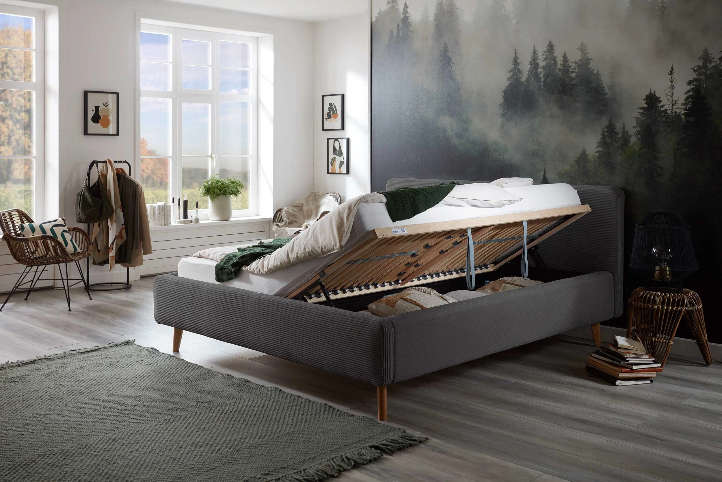 Bed Madras 160x200cm Met Opbergruimte Ribfluweel - Grijs 4 Bed Madras 160x200cm Met Opbergruimte Ribfluweel - Grijs - Afbeelding 2