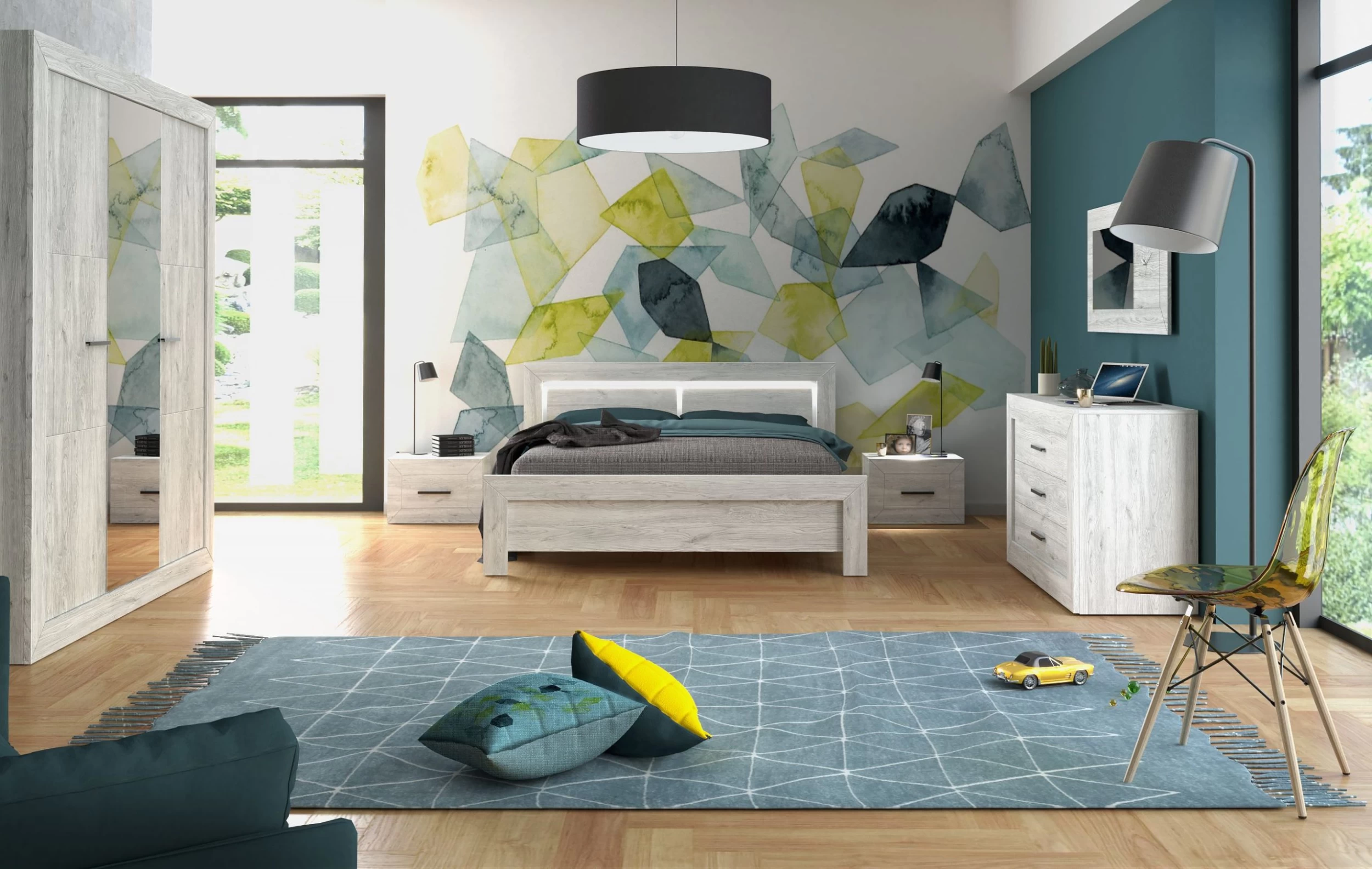 Bed Neal 140x200 Met Verlichting - Grijze Eik 9 Bed Neal 140x200 Met Verlichting - Grijze Eik - Afbeelding 7