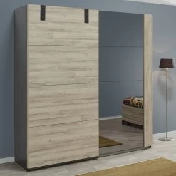 Kledingkast Nour 188cm Met Spiegel - Eik/zwart